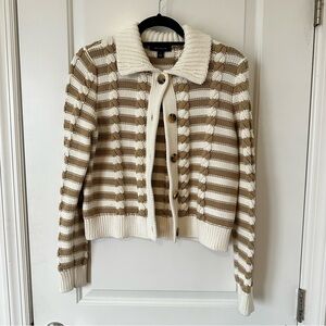 Ann Taylor Cream and Brown Striped Cardigan